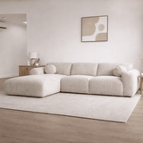 Canapé d'angle en tissu chenille beige Shane - à gauche