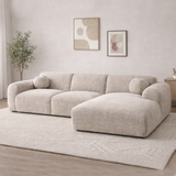 Hoekbank beige chenille stof met lounge Shane - rechts