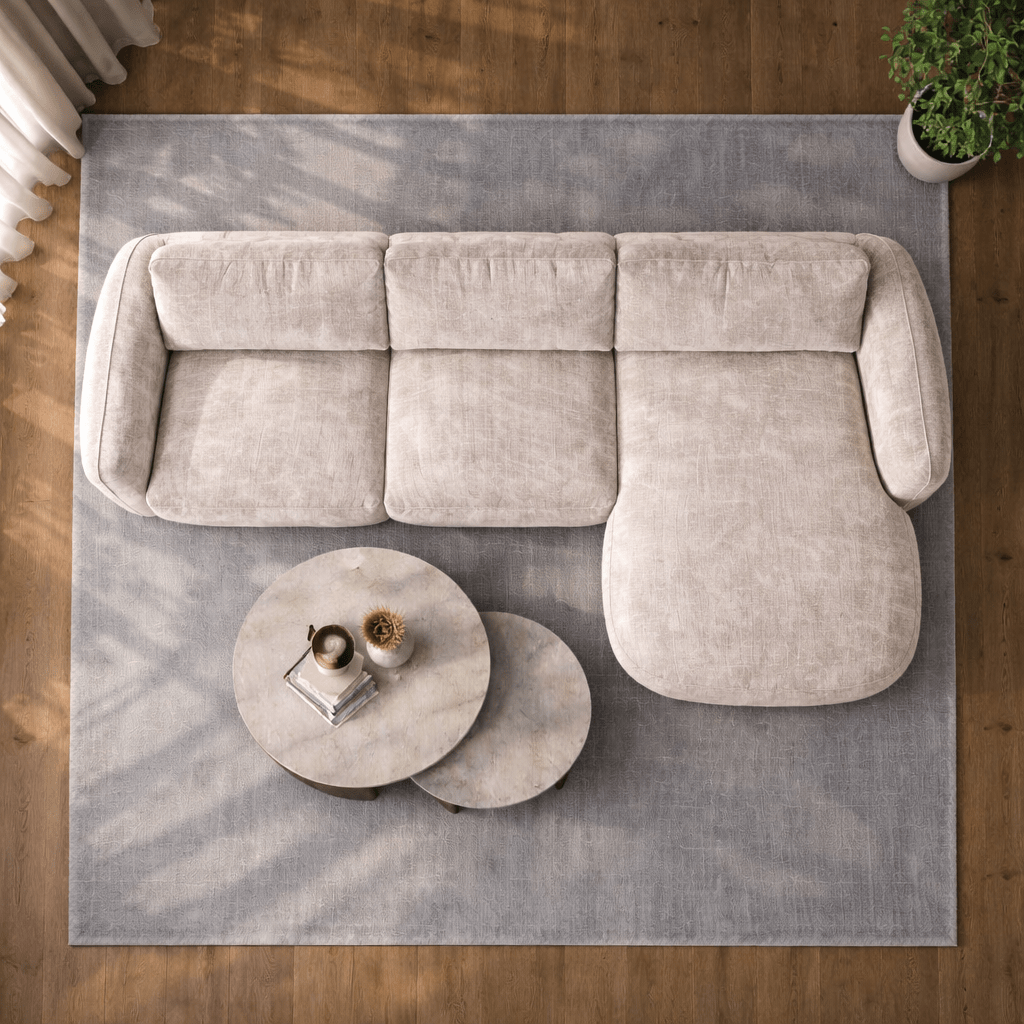 Canapé d'angle chaise longue beige tissu structuré Dwayne - droite