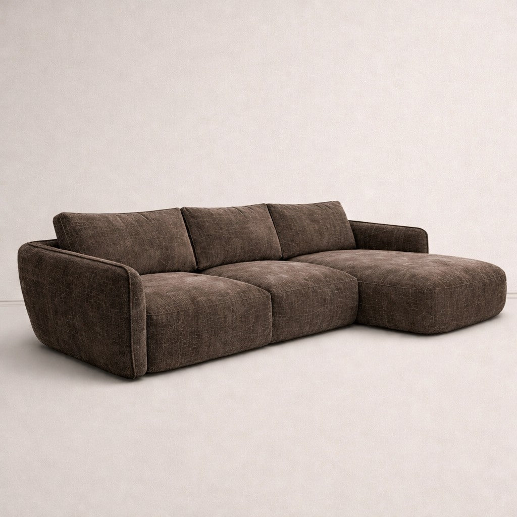 Canapé d'angle chaise longue moka marron tissu structuré Dwayne - droite