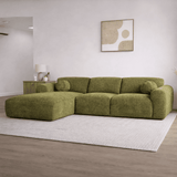 Canapé d'angle avec méridienne en tissu chenille vert olive Shane - à gauche