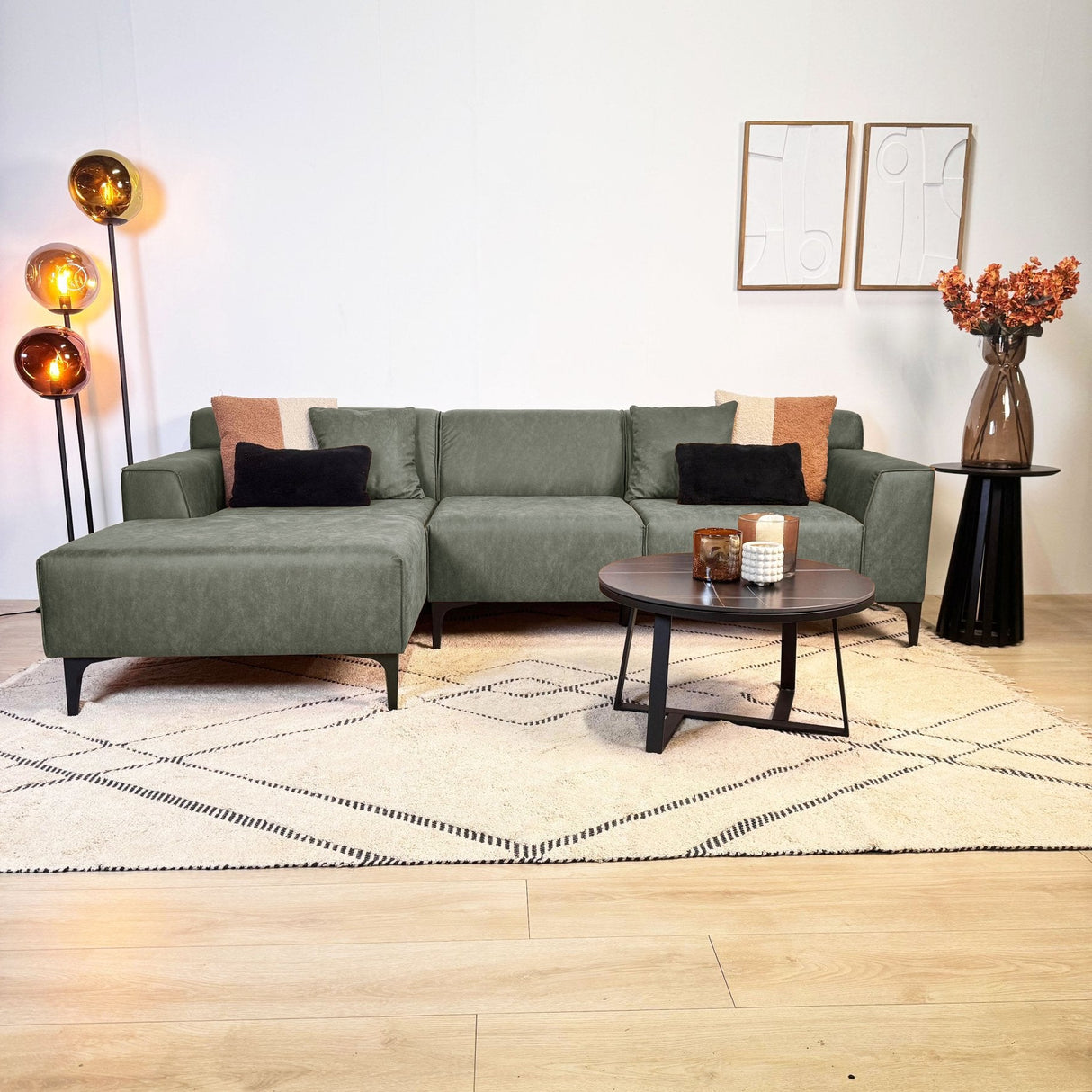 Canapé d'angle Davidson Vert Clair - Tissu en Microfibre 