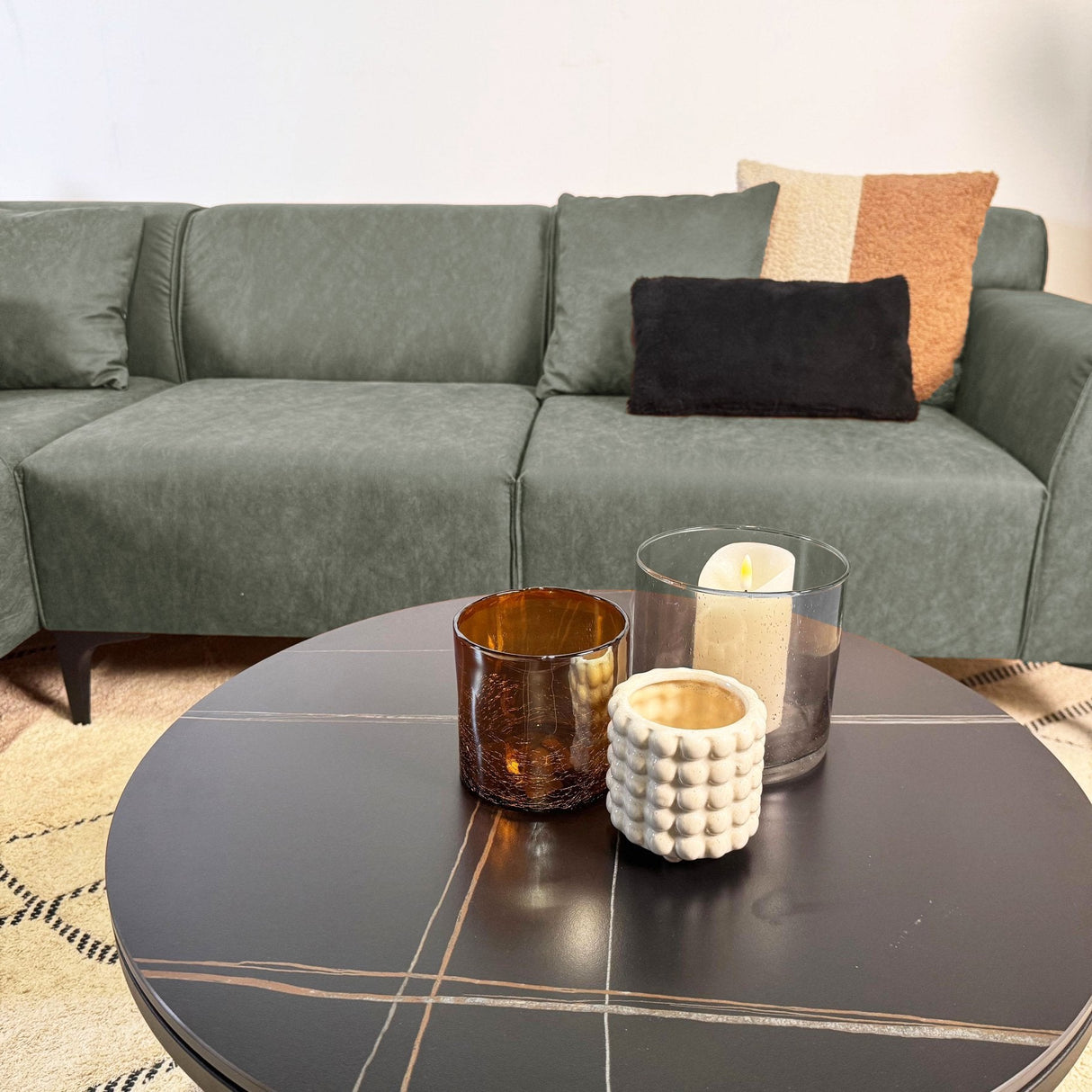 Canapé d'angle Davidson Vert Clair - Tissu en Microfibre 