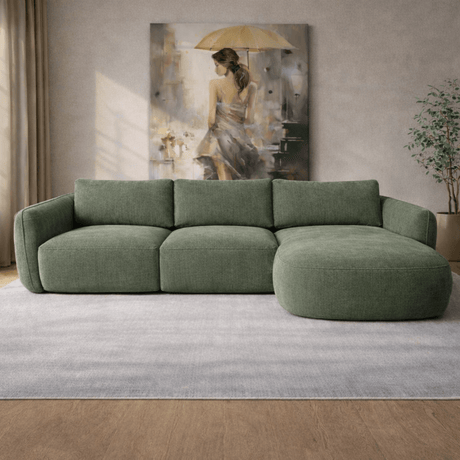 Canapé d'angle chaise longue vert olive tissu structuré Dwayne - droite
