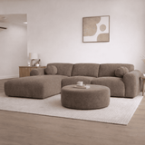 Canapé d'angle avec revêtement en chenille taupe Shane - gauche