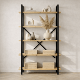 Bibliothèque industrielle chêne mélaminé Ely - structure noire - 180x90 cm