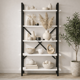 Bibliothèque industrielle mélamine blanche Ely - Structure Noire - 180x90 cm