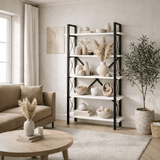 Bibliothèque industrielle mélamine blanche Ely - Structure Noire - 180x90 cm