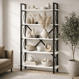 Bibliothèque industrielle mélamine blanche Ely - Structure Noire - 180x90 cm