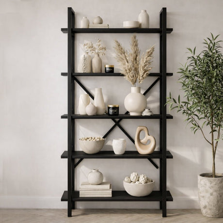 Bibliothèque industrielle mélaminé noir Ely - Structure Noir - 180x90 cm
