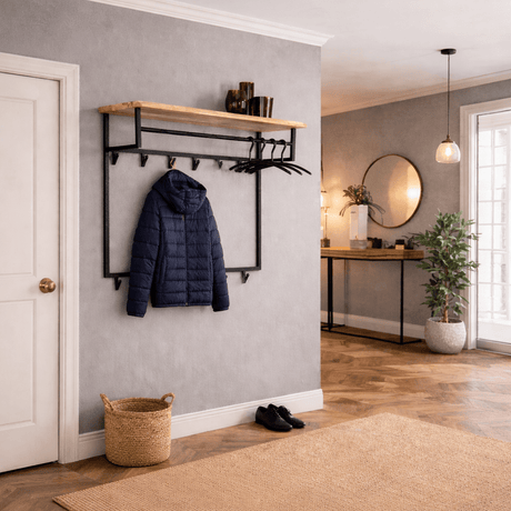 Porte-manteau industriel Teun 12 haken Bois d'acacia