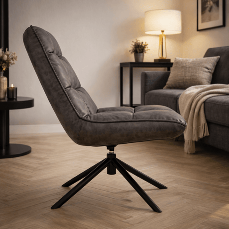 Fauteuil pivotant Yuki Anthracite en cuir écologique pivotant à 360° 