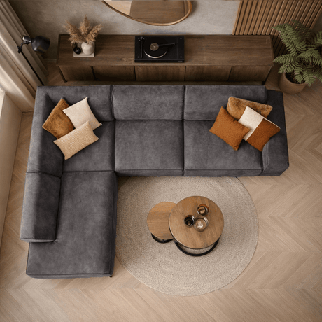 Canapé d'angle industriel en éco-cuir anthracite Brisbane - gauche 