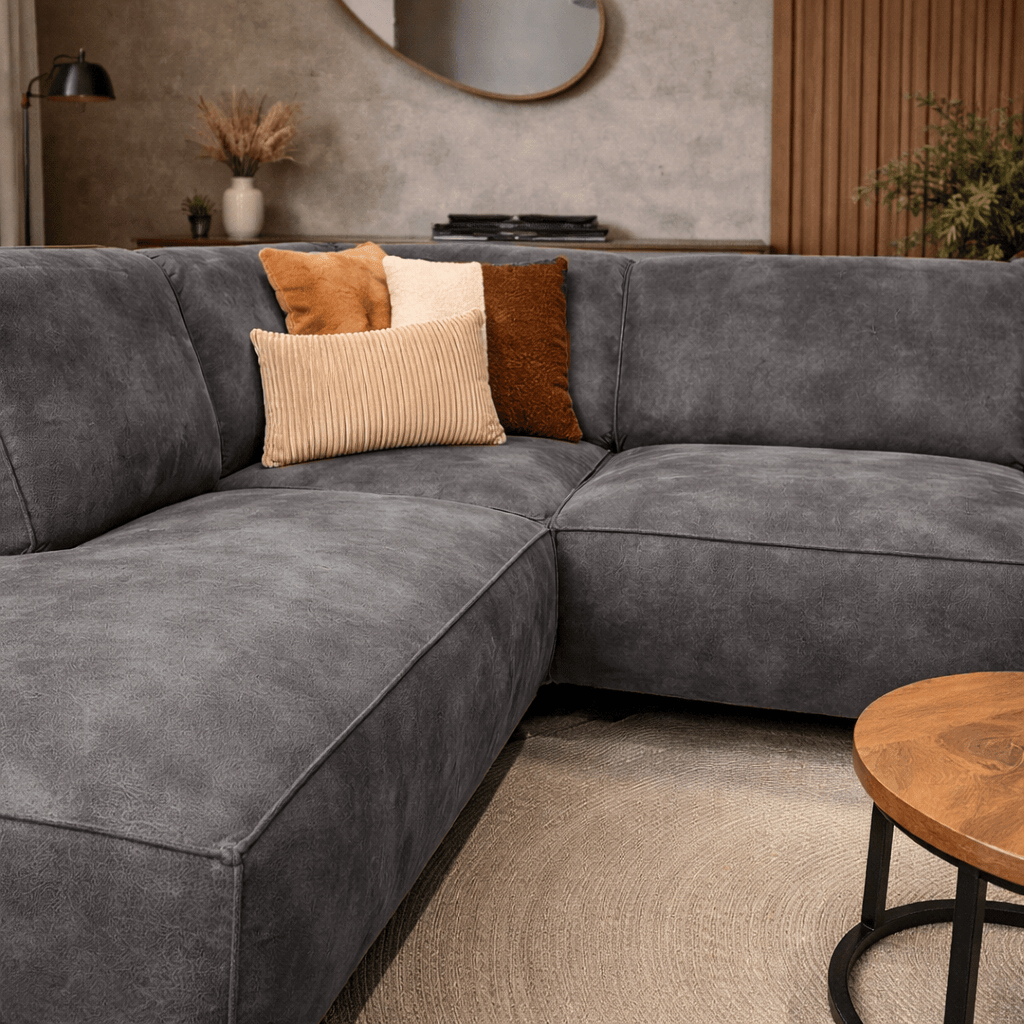 Canapé d'angle industriel en éco-cuir anthracite Brisbane - gauche 