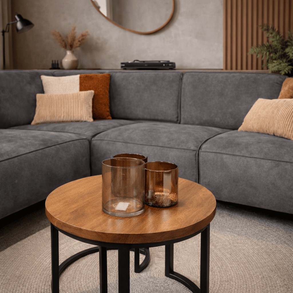 Canapé d'angle industriel en éco-cuir anthracite Brisbane - gauche 