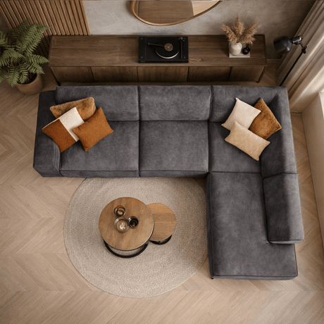 Canapé d'angle industriel en cuir écologique anthracite Brisbane - droit 