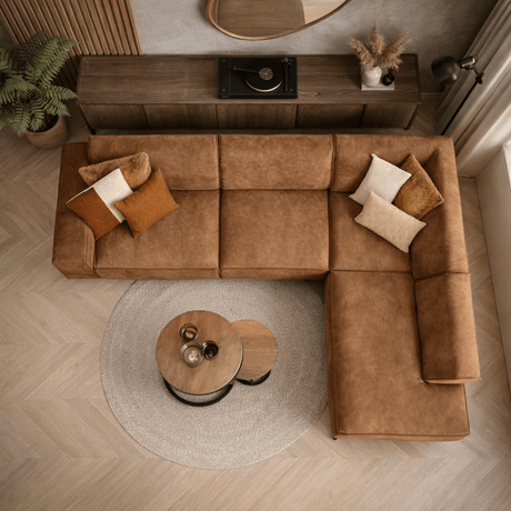 Canapé d'angle industriel en cuir écologique cognac Brisbane - droit 