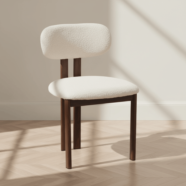 Japandi Eetkamerstoel Miyo Bouclé Beige - Walnootlook Frame