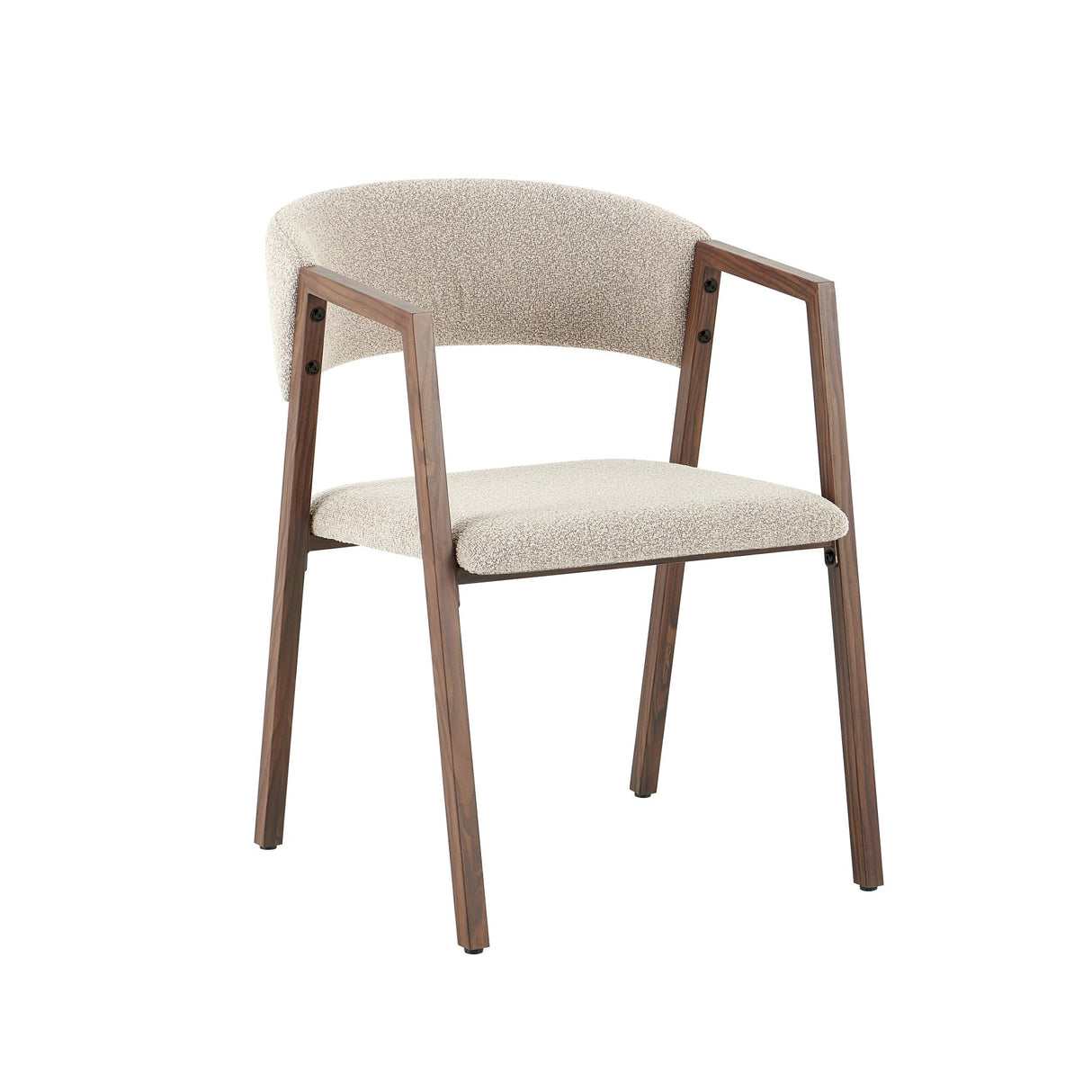 Eetkamerstoelen-Japandi eetkamerstoel zandkleur bouclé Kyo - walnoot frame - met armleuning-Dimehouse