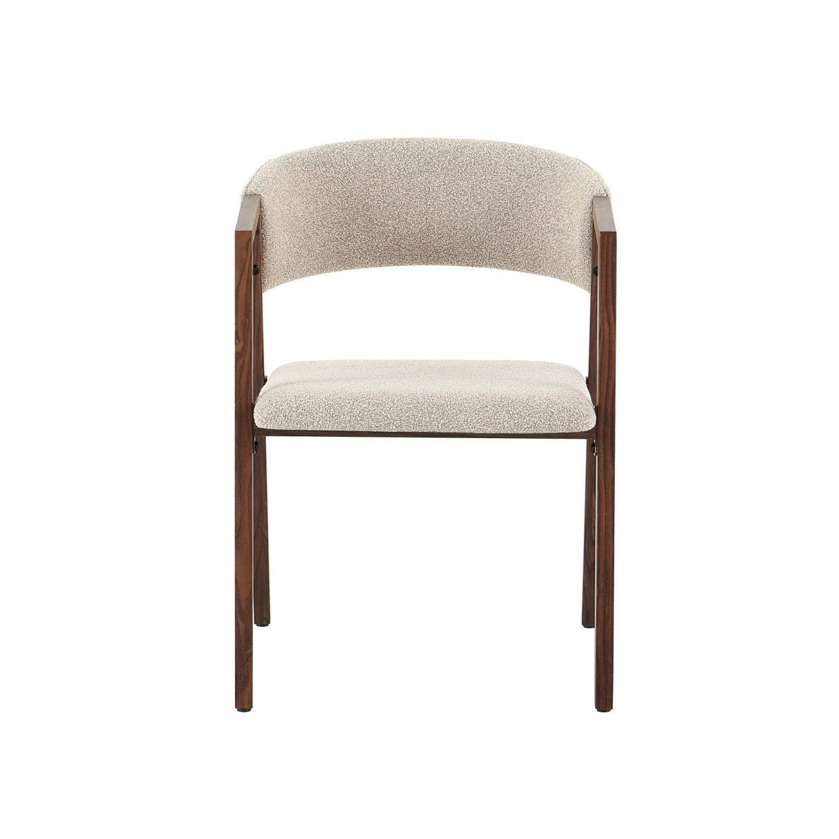 Eetkamerstoelen-Japandi eetkamerstoel zandkleur bouclé Kyo - walnoot frame - met armleuning-Dimehouse
