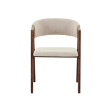 Eetkamerstoelen-Japandi eetkamerstoel zandkleur bouclé Kyo - walnoot frame - met armleuning-Dimehouse