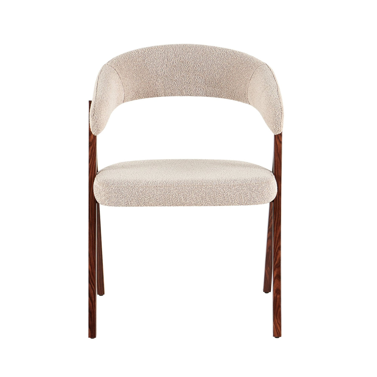 Eetkamerstoelen-Japandi eetkamerstoel zandkleur bouclé Miyu - walnoot frame - met armleuning-Dimehouse