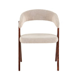 Eetkamerstoelen-Japandi eetkamerstoel zandkleur bouclé Miyu - walnoot frame - met armleuning-Dimehouse