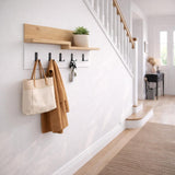 Cintre 5 crochets Blanc, Mélamine en chêne - 65 cm 