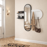 Porte-manteau Blanc Mélamine 9 Crochets - Avec Miroir - Deux Étagères 