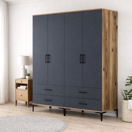 Armoire Mélamine Noyer et Anthracite - à suspendre et à poser - 160x 200 x 47 cm - Kumsal