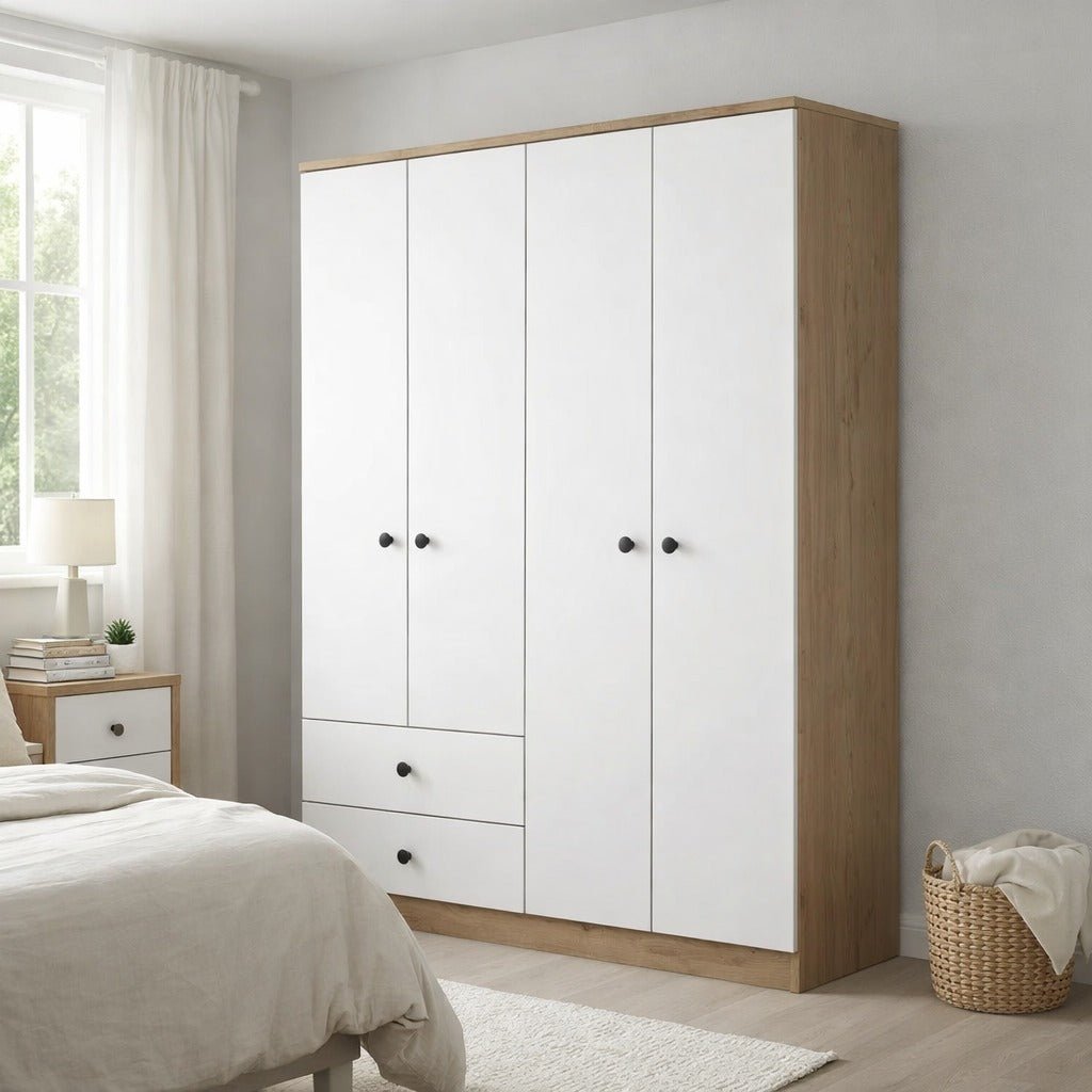 Armoire Mélamine Blanc Noyer - À suspendre et à poser - 120x170x42,5 cm - Aspen