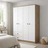 Armoire Mélamine Blanc Noyer - À suspendre et à poser - 120x170x42,5 cm - Aspen