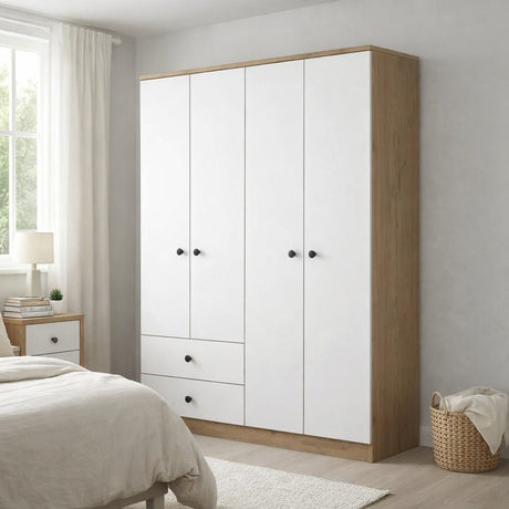 Armoire Mélamine Blanc Noyer - À suspendre et à poser - 120x170x42,5 cm - Aspen