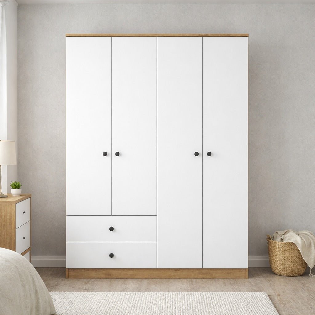 Armoire Mélamine Blanc Noyer - À suspendre et à poser - 120x170x42,5 cm - Aspen