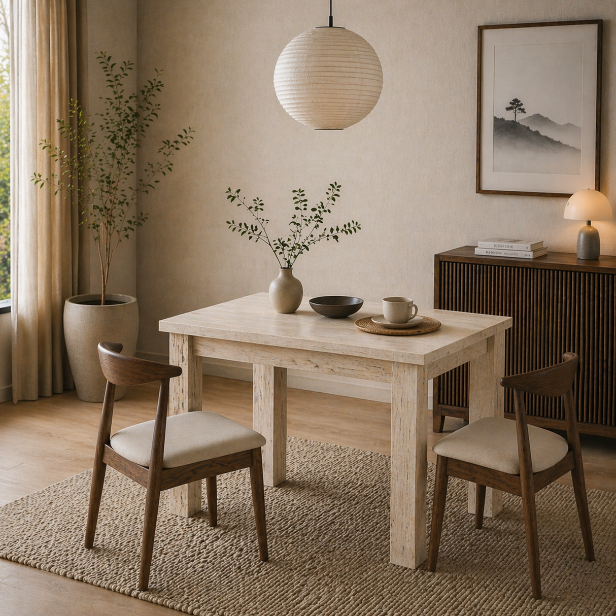 Petite table à manger travertin mélaminé – 110 cm – avec espace de rangement – Kara