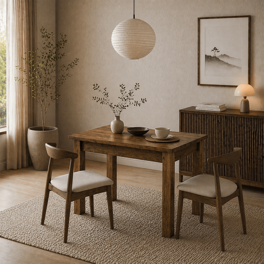 Petite table à manger noyer mélaminé – 110 cm – avec espace de rangement – Kara