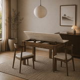 Petite table à manger noyer avec mélamine effet travertin – 110 cm – avec espace de rangement – Kara