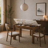 Petite table à manger noyer avec mélamine effet marbre – 110 cm – avec espace de rangement – Kara