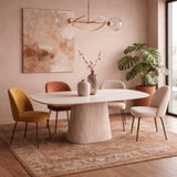 Table à manger en travertin aspect marbre en pierre frittée Lea 180x90 cm - Ovale danois