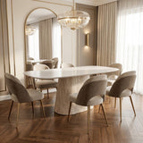 Table à manger en travertin aspect marbre en pierre frittée Lea 180x90 cm - Ovale danois