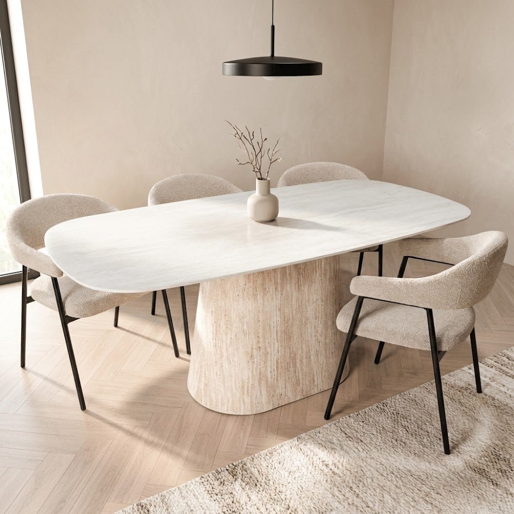 Table à manger en travertin aspect marbre en pierre frittée Lea 180x90 cm - Ovale danois