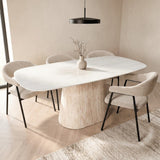 Table à manger en travertin aspect marbre en pierre frittée Lea 180x90 cm - Ovale danois