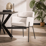 Chaises de salle à manger Lola tissu bouclé crème blanc avec dossier rond 