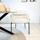Chaises de salle à manger Lola tissu bouclé crème blanc avec dossier rond 