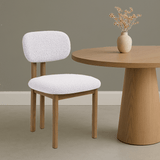 Chaise de salle à manger Japandi Miyo Bouclé Ivoire - Cadre en chêne 