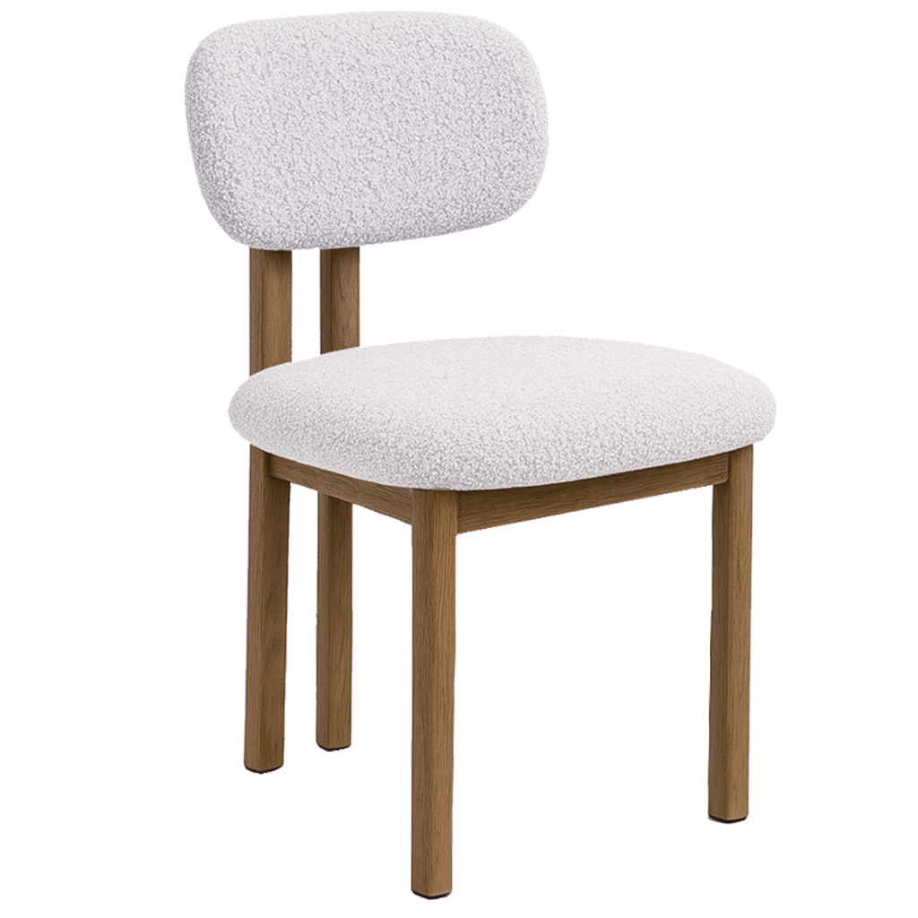 Chaise de salle à manger Japandi Miyo Bouclé Ivoire - Cadre en chêne 