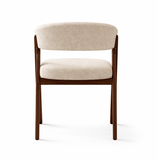 Eetkamerstoelen - Japandi eetkamerstoel zandkleur bouclé Miyu - walnoot frame - met armleuning - Dimehouse