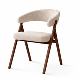 Eetkamerstoelen - Japandi eetkamerstoel zandkleur bouclé Miyu - walnoot frame - met armleuning - Dimehouse