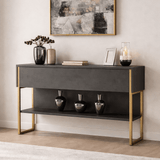 Dressoirs - Modern Dressoir Antraciet Luxe 120x80x30 - Gouden Frame - Eén Vak - Dimehouse