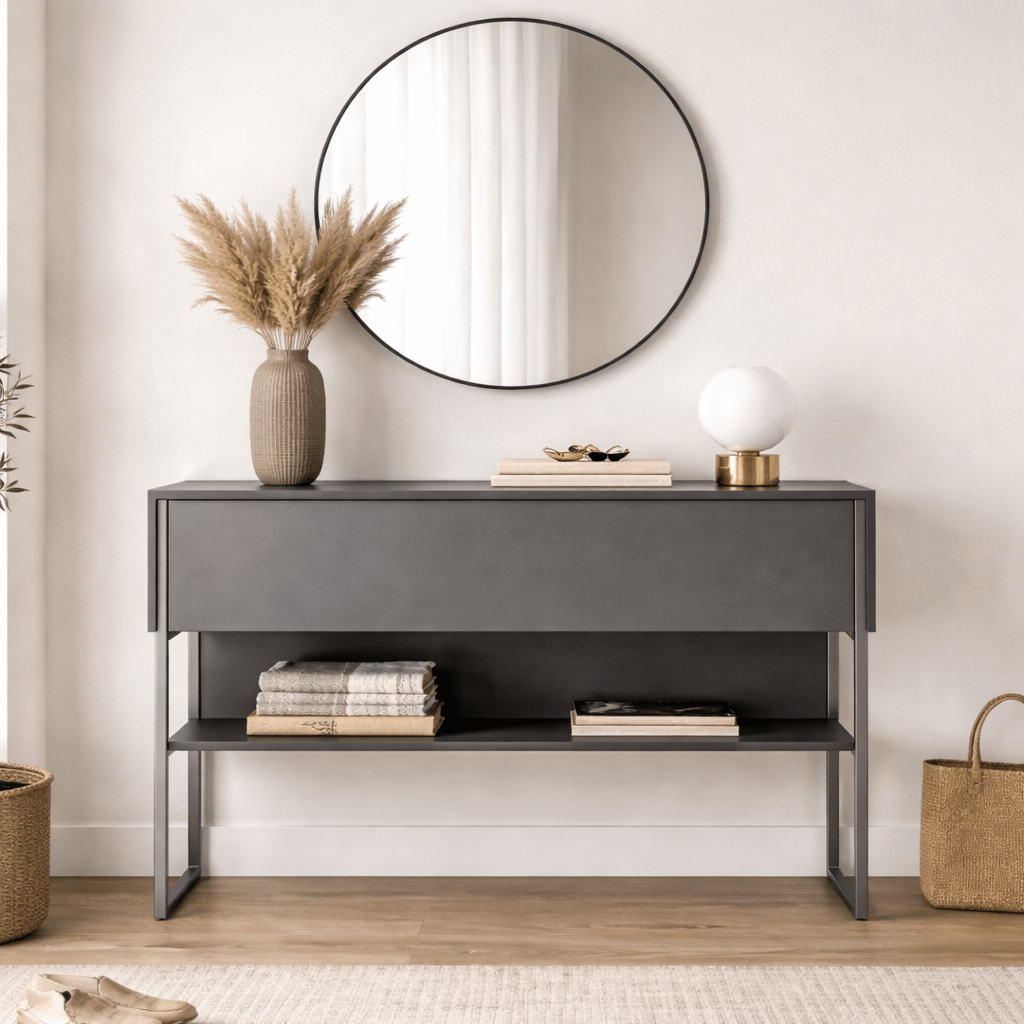 Dressoirs - Modern Dressoir Antraciet Luxe 120x80x30 - Zilver Frame - Eén Vak - Dimehouse